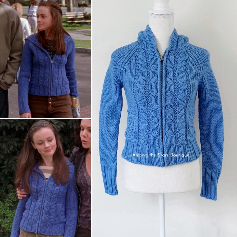 Very Rare Early 2000s Vintage Blue Cable Knit Cardigan ASO Rory in Gilmore Girls